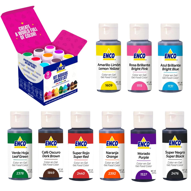 Set de gel colorante alimentario ENCO 9 Basic 40 g concentrado vegano
