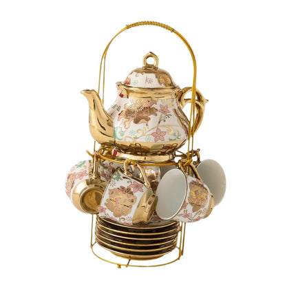 Juego De Té De Porcelana, Taza De Café/taza De Té, Platillo, Cucharas, Tetera Y Estante De Almacenamiento