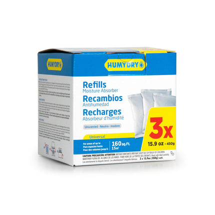 Recambio absorbente de humedad HUMYDRY, sin perfume, 470 ml, paquete de 3