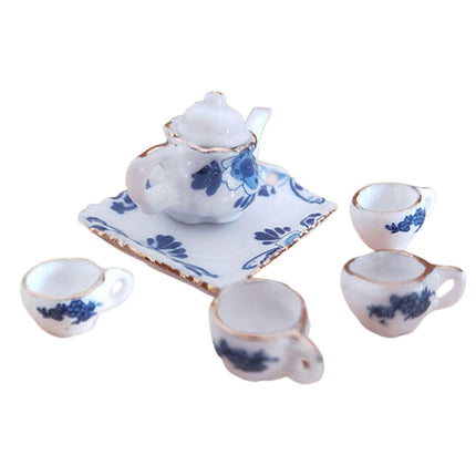 Juego De Té De Porcelana Azul Y Blanca Para Casa De Muñecas, 6 Uds., 1/12, Accesorio En Miniatura