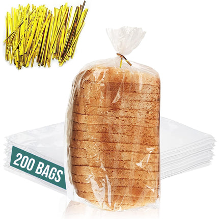 Bolsas de pan FUNSTITUTION de plástico reutilizables, paquete de 200 con lazos