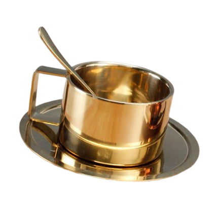 Tazas De Café Isotérmicas Irrompibles Con Plato Y Cuchara De Acero Inoxidable 200ml Dorado
