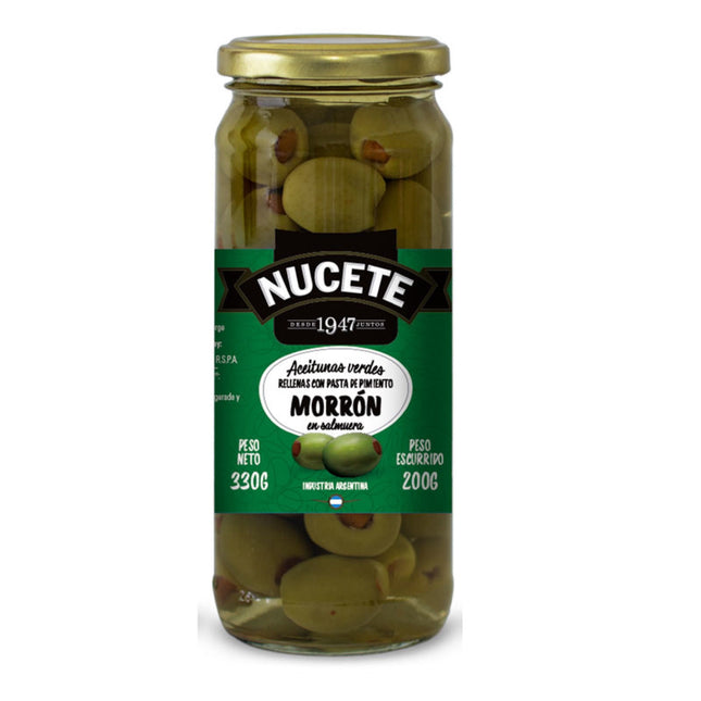 Aceitunas Verdes Rellenas con Pimiento Frasco, 330 g | Apishop