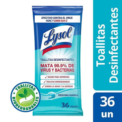 Toallitas Desinfectantes Frescura Marina Bolsa Resellable, 36 Un