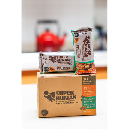 Caja 10 unidades Barra de proteína sabor Chocolate Belga y Mantequilla de maní