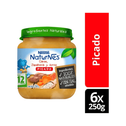 Pack x6 picado Nestlé® Naturnes® carne, zanahoria y arroz 250g