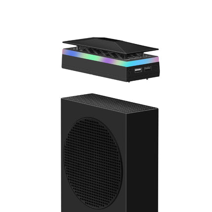 Ventilador RGB para Xbox Series S, sistema de refrigeración con velocidad ajustable en 3 niveles, tira de luz RGB de 7 modos, filtro de polvo, bajo ruido y 2 puertos USB