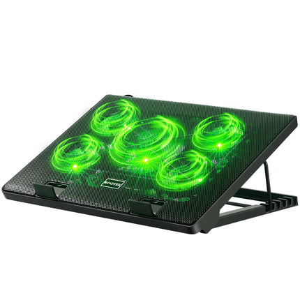 Almohadilla De Refrigeración Para Portátil De 12 A 17 Pulgadas Con 5 Ventiladores Color Verde