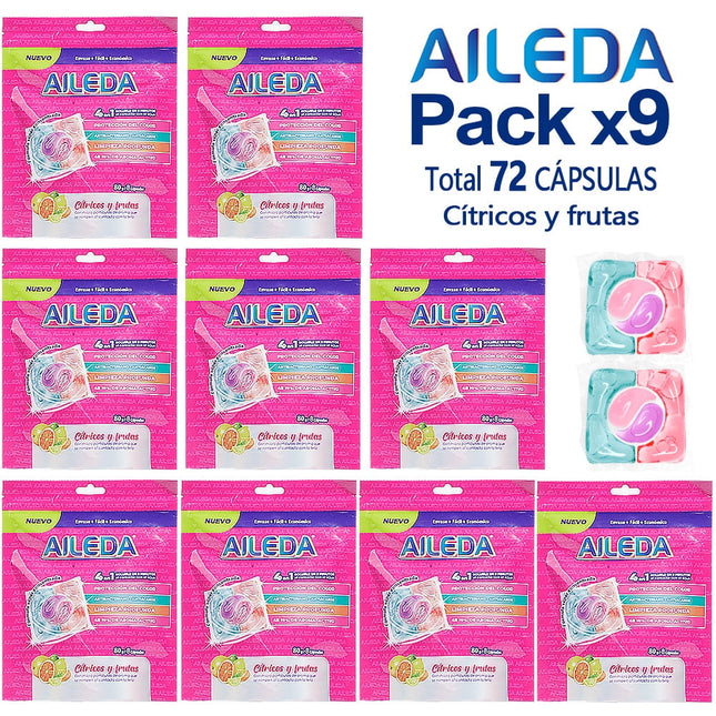 Detergente En Capsulas Premium Aileda Para Viajes En Total 72 Unidades Cítricos y frutas