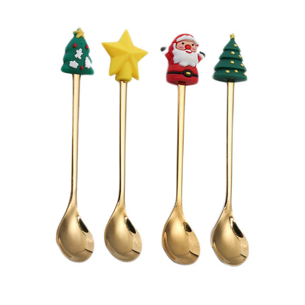 Cuchara De Café De Navidad De 4 Piezas De Acero Inoxidable Para Boda