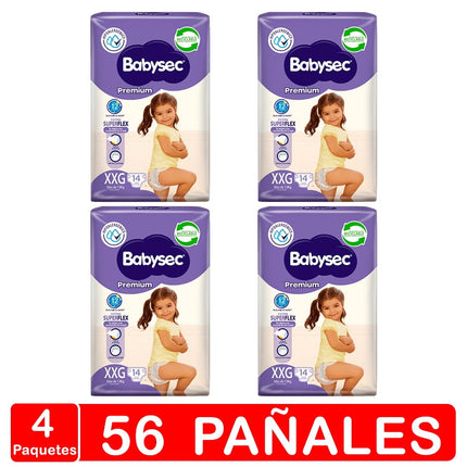 Pañales Babysec Premium Manga X4- Talla XXG - 56 pañales