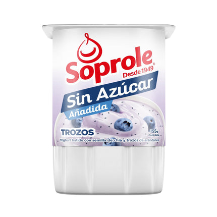 Yoghurt Batido sin Azúcar con trozos Sabor Chia Arándano Pote, 155 g - Soprole | Apishop