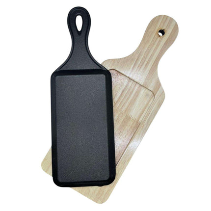 Bandeja Tabla Placa Para Carnes Con Base Bambu Y Asa M1