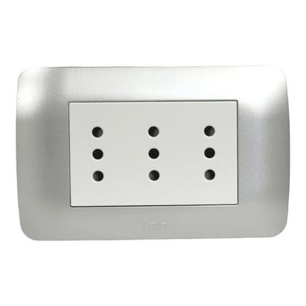 Enchufe Embutido Tríplex 2p+t 10a Blanco / Plata Armado - Lexo