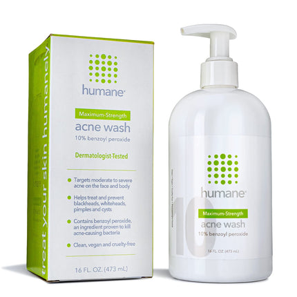 Gel de baño para el acné Humane con peróxido de benzoilo al 10%, 480 ml, vegano