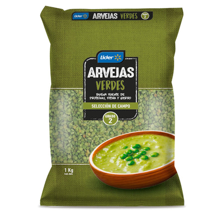 Arvejas Verdes Partidas Bolsa, 1 Kg