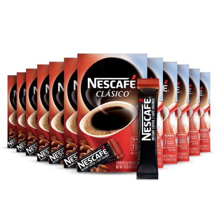 Café instantáneo Nescafé Clásico Dark Roast, 12 cajas x 84 barras