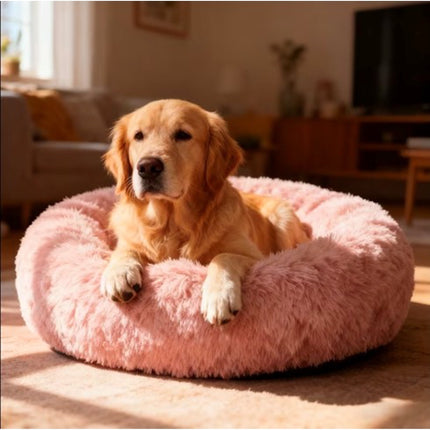 Cama Antiestrés Felpa para Mascotas Perros Gatos 60cm Rosado