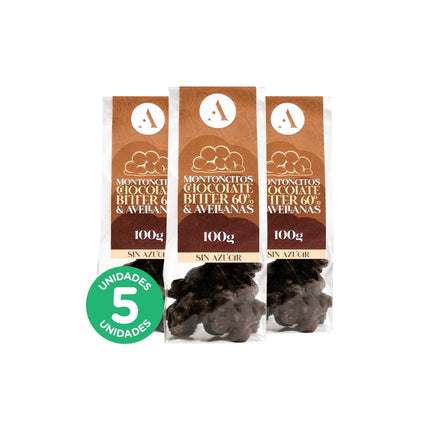 Pack 5, Chocolate Montoncito Bitter 60% y Avellanas 100gr