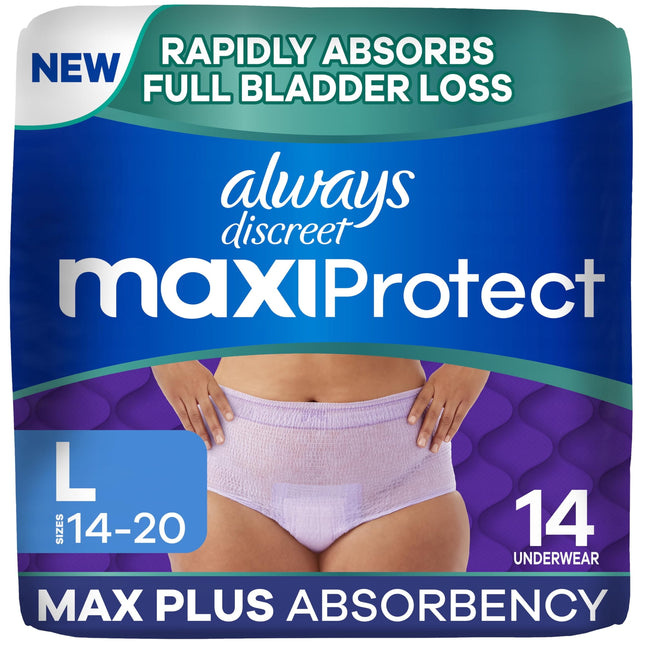 Pañales para adultos Always Discreet MaxiProtect para mujer, talla L, 14 quilates