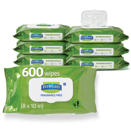 Toallitas de limpieza personal Medline FitRight 600 unidades con aloe