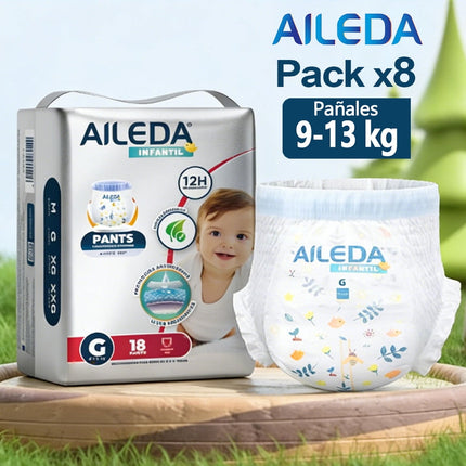 Pañales Pants Aileda Infantil Aileda - Tamaño G (9-13 Kg) Total 144 Unidades Paquete Portátil Sin Género Específico