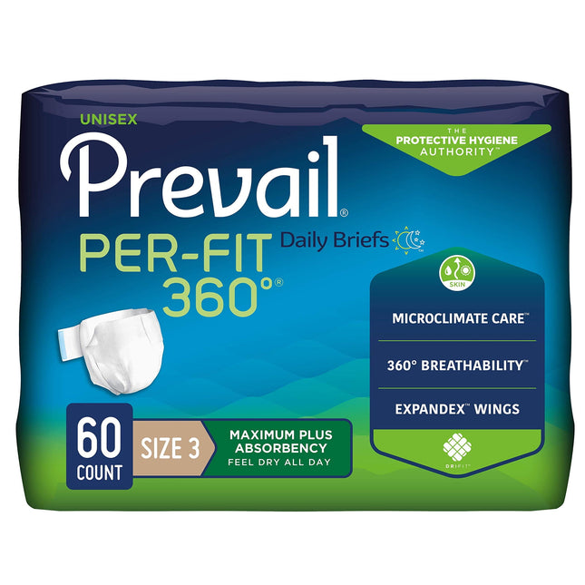 Pañales para Incontinencia Prevail Per-Fit 360 Máxima Absorción Talla 3, Paquete de 60