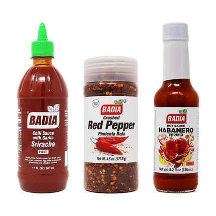 Pack Picantes Badia  - Sriracha, Salsa Habanero y Ají Rojo en Hojuelas