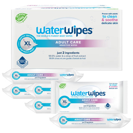 Toallitas para el cuidado de adultos WaterWipes, extragrandes, 99,9% de agua, 180 unidades