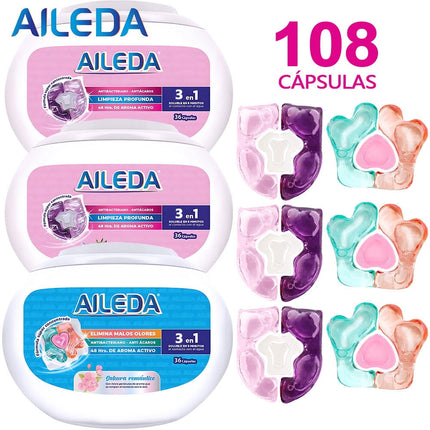 Aileda Detergente En Cápsulas 108 Cáps（Fresias y lirios+sakura）desmanchador producto de limpieza