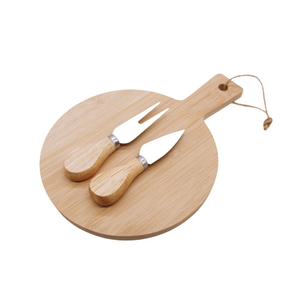 Set Tabla de Bamboo con 2 Cuchillos Queso 25x18 cm