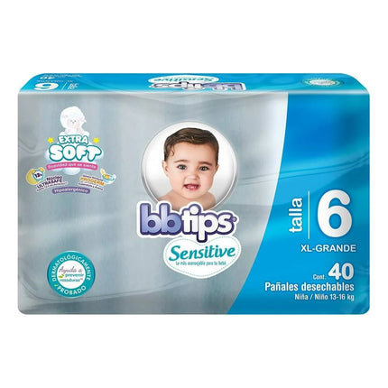 Pañal Bebe Tips Sensitive T6 Xxg Panal X 40 Unidades