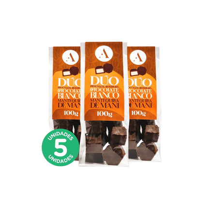 Pack 5, Chocolate Dúo Bitter 60%, Chocolate Blanco y M. Maní 100gr