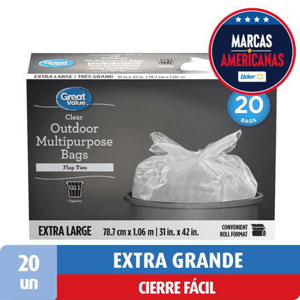 Bolsa de Basura Extra Grande con asas transparente 79x106 cm, 20 Un