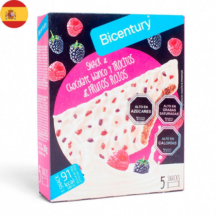 Barra de Cereal Bicentury Chocolate Blanco y Frutos Rojos 90 g 5 un.