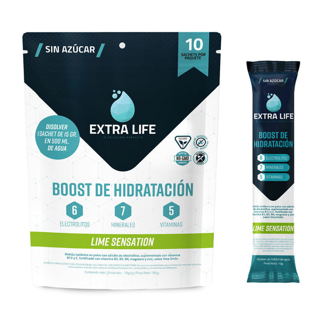 Bebida Isotónica en Polvo Extra Life Boost de Hidratación Lime Sensation 15 g 10 un.