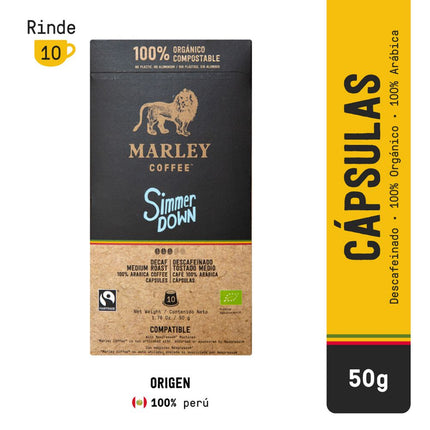 Café en Cápsulas Marley Coffee Orgánico Descafeinado Simmer Down 10 Tazas