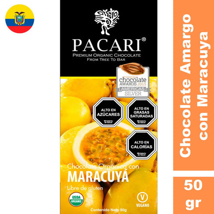 Chocolate Amargo Pacari Orgánico con Maracuya 50 g