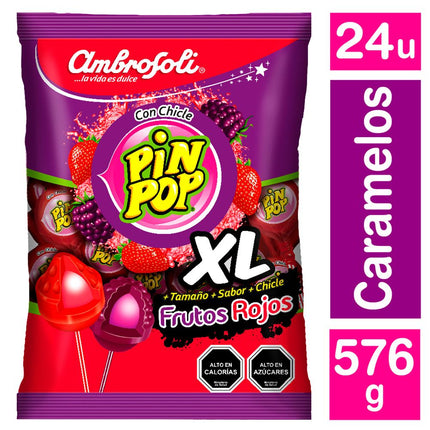 Chupetes Pin Pop XL Frutos Rojos 576 g 24 un.