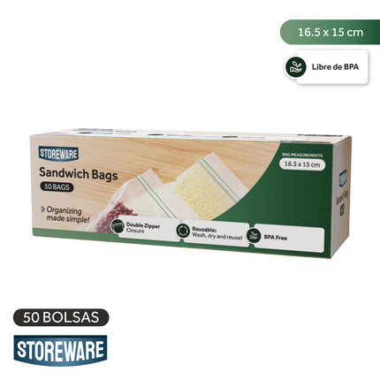 Bolsas Herméticas Sandwich 16 x 15 cm Storeware 50 un | Apishop.cl