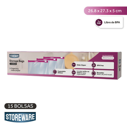 Bolsas Herméticas Storage 27 x 27 cm Storeware 15 un | Apishop.cl