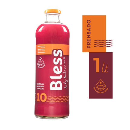 Jugo Natural Prensado Bless 10 Frambuesa, Betarraga, Zanahoria y Manzana 1 L