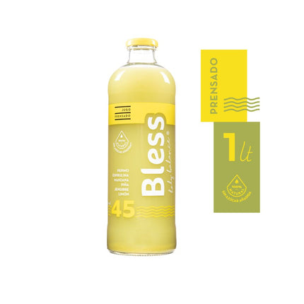 Jugo Natural Prensado Bless 45 Pepino, Espirulina, Manzana, Piña, Jengibre y Limón 1 L