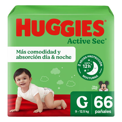 Pañales Huggies Active Sec Talla G 66 un.