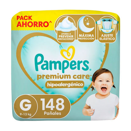 Pañales Pampers Premium Care 9-13 kg Talla G 148 un.