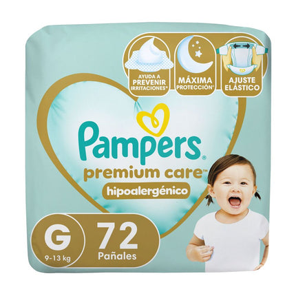 Pañales Pampers Premium Care 9-13 kg Talla G 72 un.