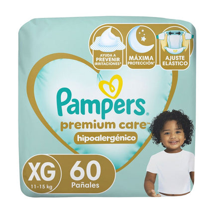 Pañales Pampers Premium Care 11-15 kg Talla XG 60 un.