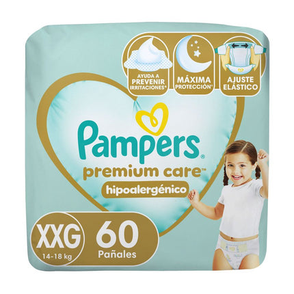 Pañales Pampers Premium Care 14-18 kg Talla XXG 60 un.