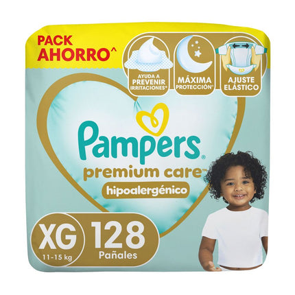 Pañales Pampers Premium Care 11-15 kg Talla XG 128 un.