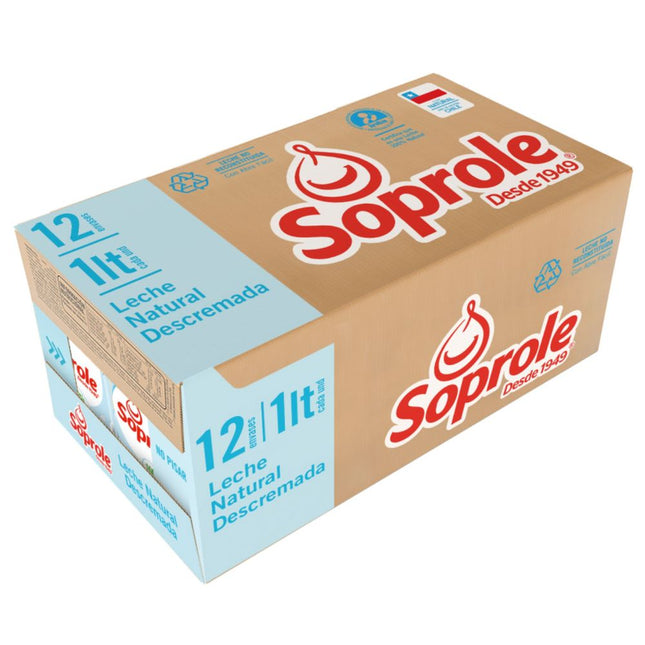 Pack 12 un. Leche Soprole Descremada Natural 1 L